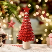 Fasiaou 3D Tabletop Christmas Tree Decorations Office Standing Handmade Wood Trees Rustic Farmhouse Wooden Tree Centerpieces for Tables Rustic Xmas Decor for Home (Red)